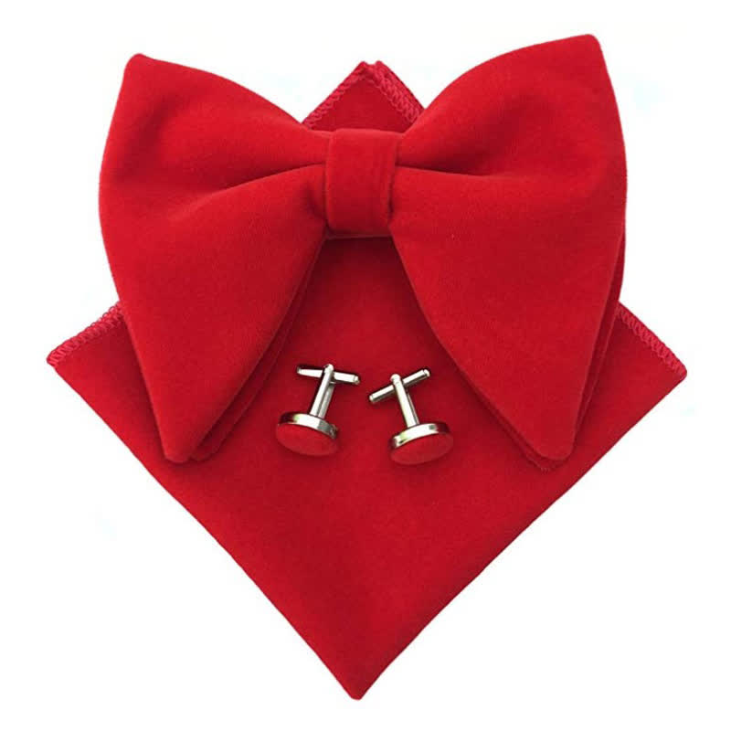 3Pcs Men's Velvet Oversized Pointed Bow Tie Set