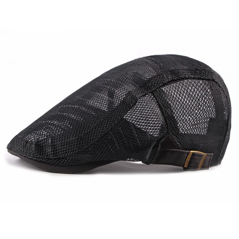 Breathable Sunhat Hollow Mesh Flat Cap Beret - Black - Adjustable (about 21 5/8"-23 5/8") - image 0