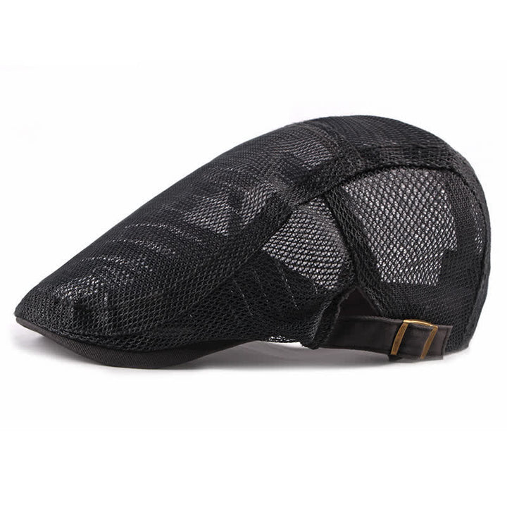 Breathable Sunhat Hollow Mesh Flat Cap Beret - Black - Adjustable (about 21 5/8"-23 5/8") - image 0
