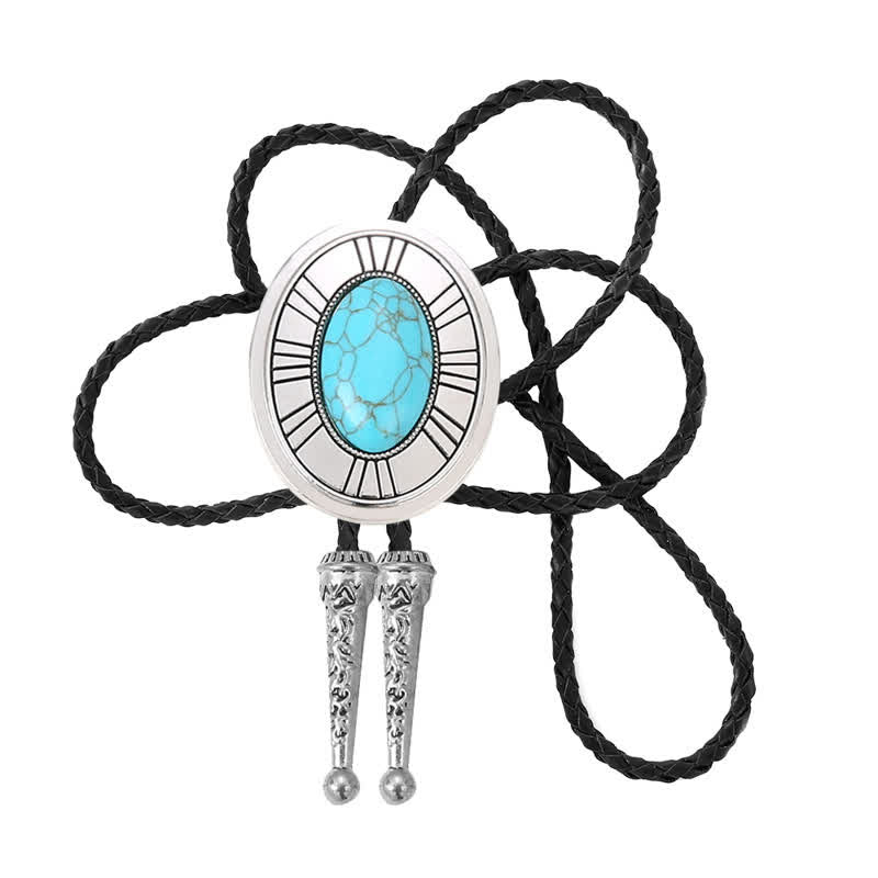 Oval Natural Agate Stone Medallion Bolo Tie