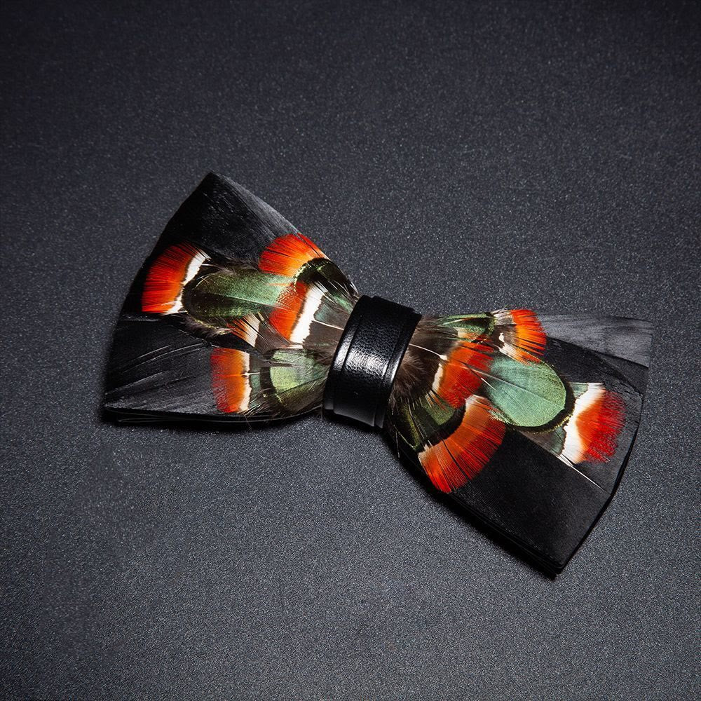 Black & Green Mallard Duck Feather Bow Tie with Lapel Pin