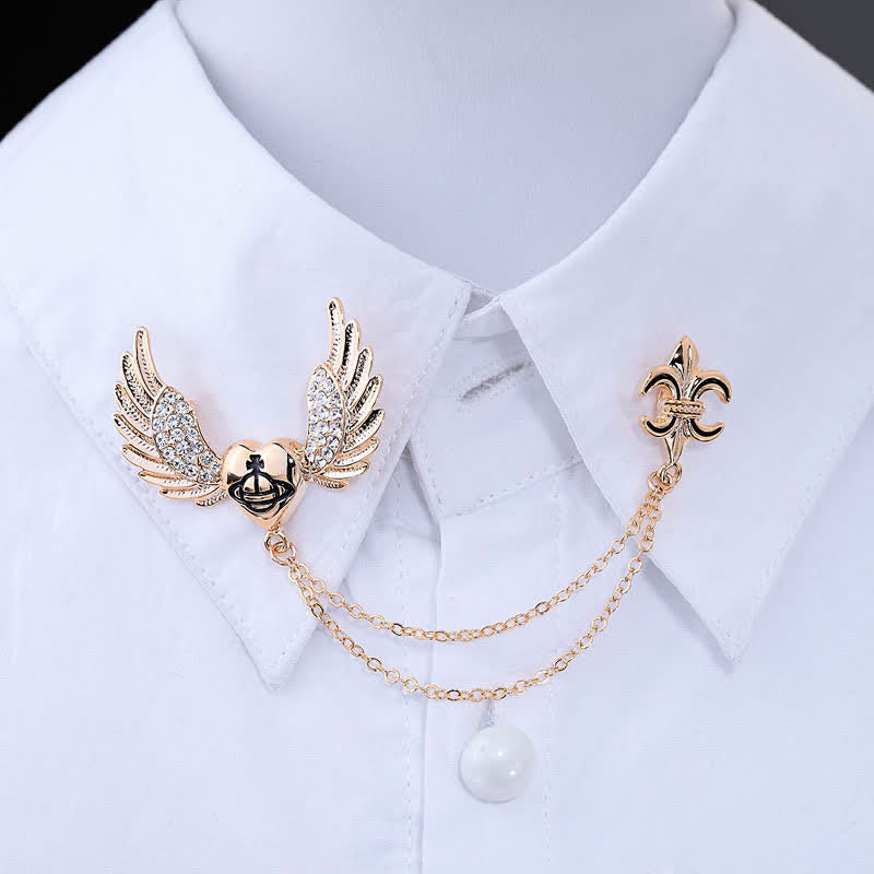 Men's Heart Angel Wings Chain Brooch