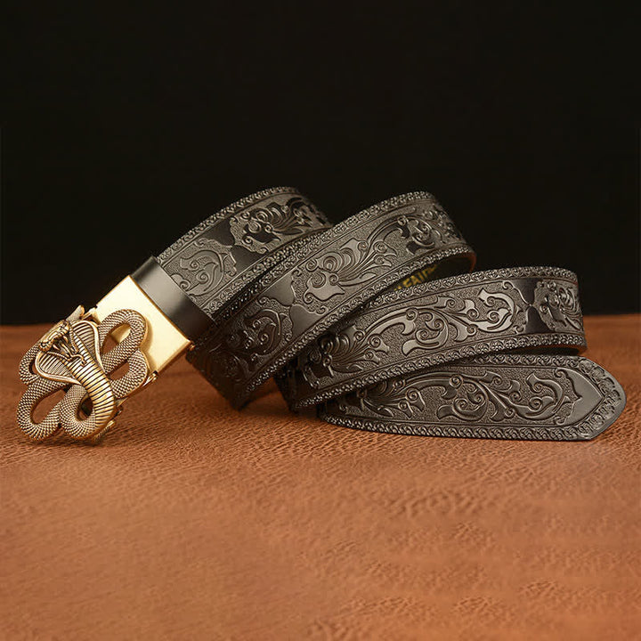 Men's Snake Medallion Buckle Leather Belt