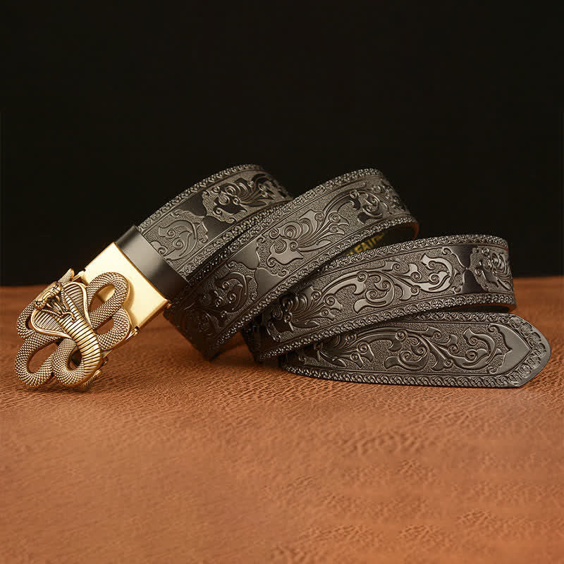 Men's Snake Medallion Buckle Leather Belt