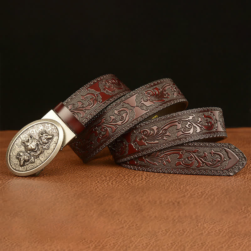 Men's Legend Of Hungry Wolves Leather Belt