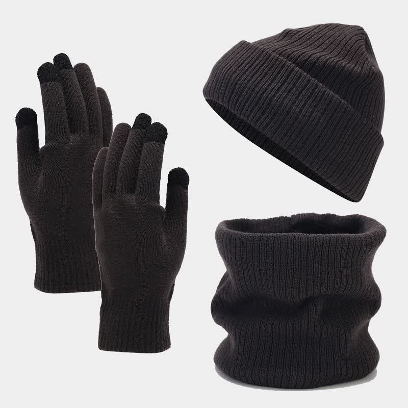 3Pcs Unisex Solid Color Twill Hat Scarf Gloves Set