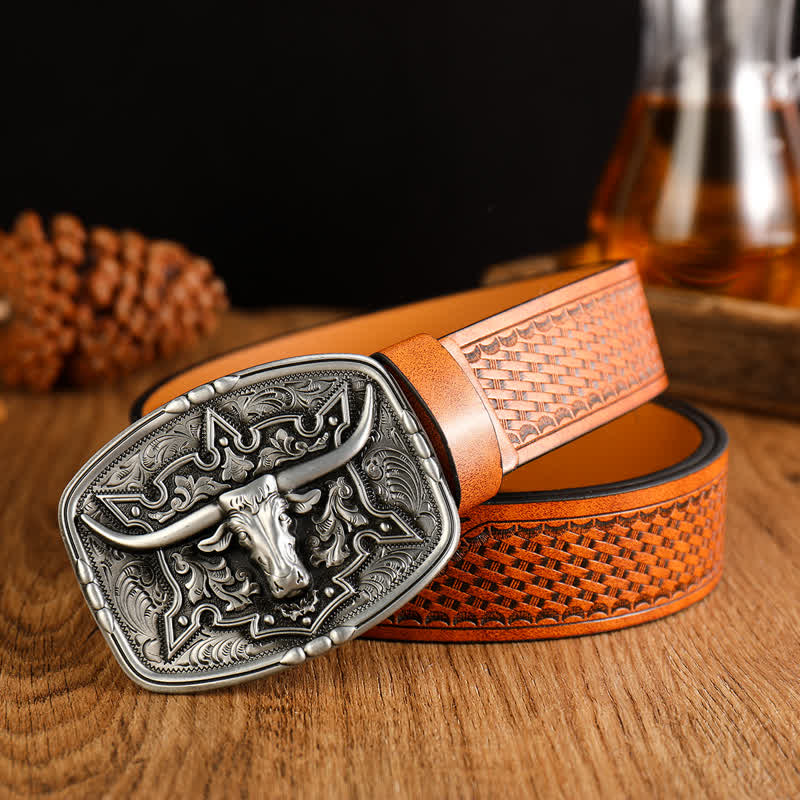 Men's Western Style Cow Head Printed Leather Belt