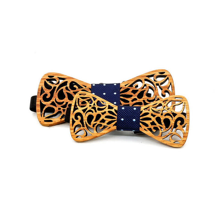 2Pcs Men's Parent-child Hollow Wooden Bow Tie