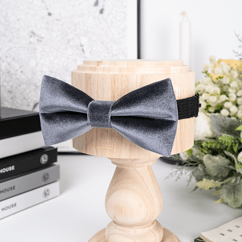 Men's Charcoal Gray Solid Color Velvet Bow Tie