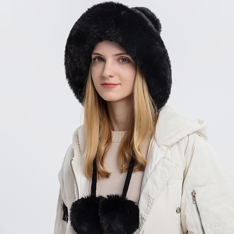 Women's Triple Pompoms Thickened Warm Knitted Hat - Black - Adjustable (21 5/8"-23 5/8") - image 2