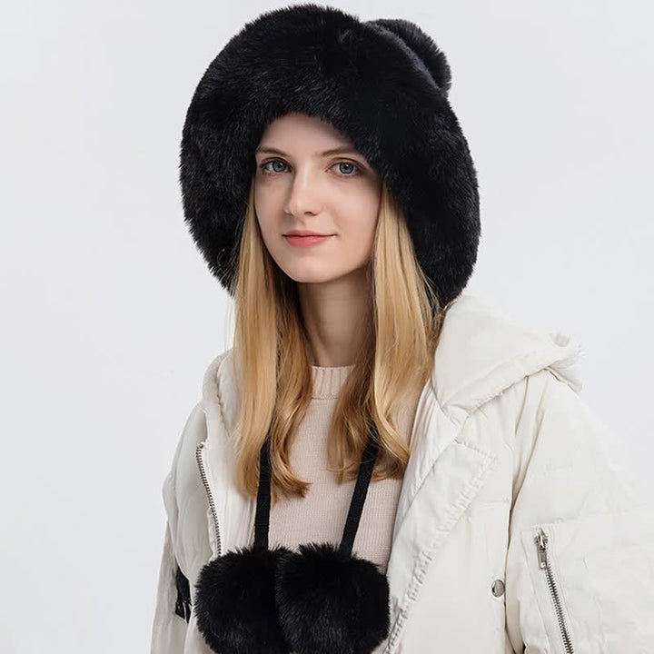 Women's Triple Pompoms Thickened Warm Knitted Hat - Black - Adjustable (21 5/8"-23 5/8") - image 2