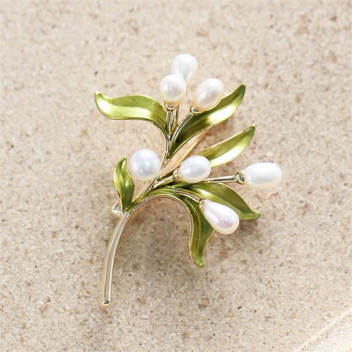 Women's Natural Pearl Olive Branch Brooch