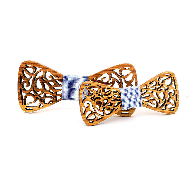 2Pcs Men's Parent-child Hollow Wooden Bow Tie