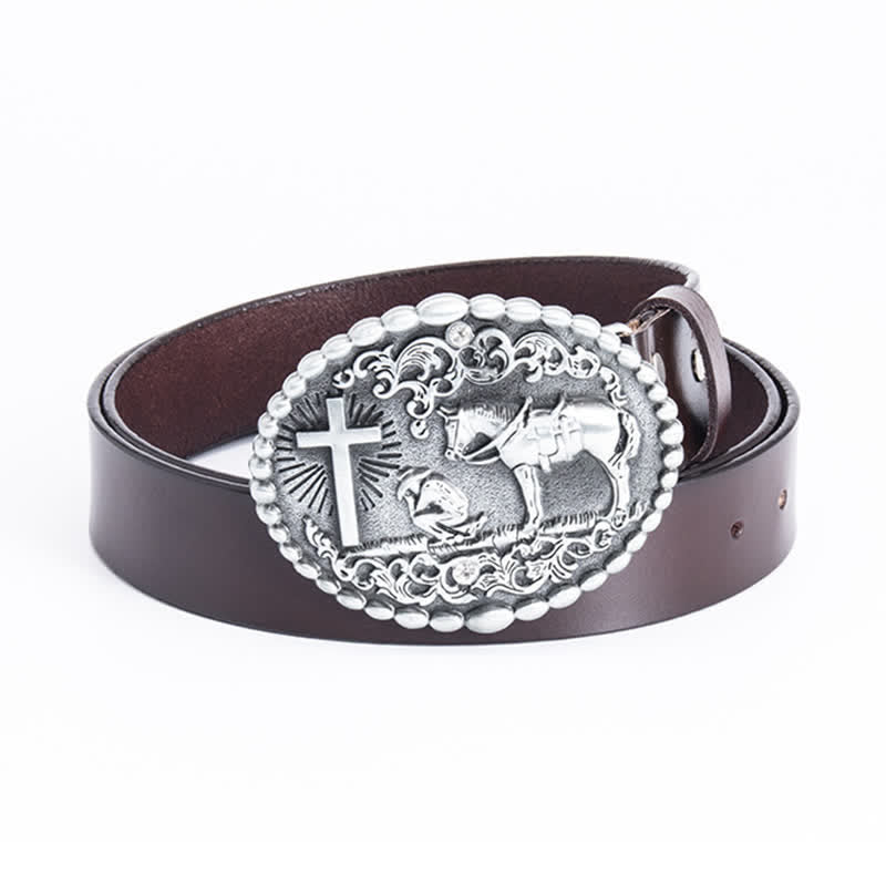 Men's Steed Cross Kneeling Prayer Leather Belt