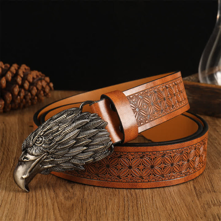 Men's Eagle Head Realistic Vulture Western Leather Belt