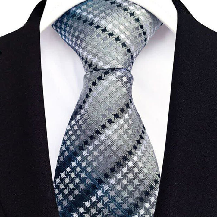 Men's Silver Gray Houndstooth Striped Necktie