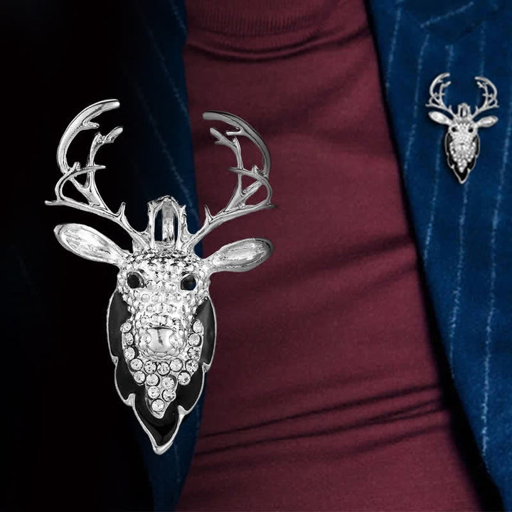 Men's Bling Elk Deer Head Brooch