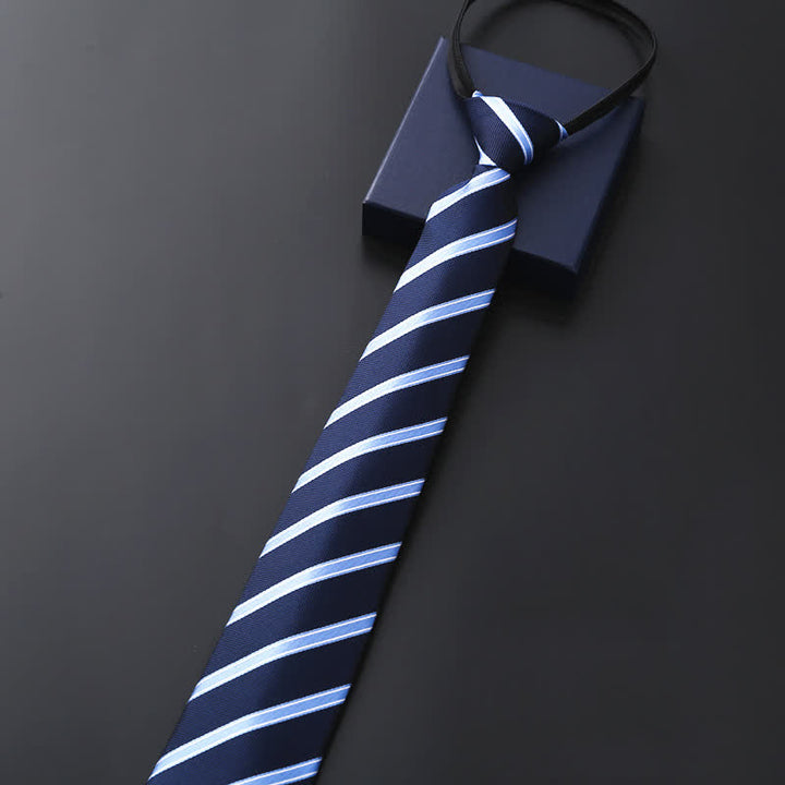 Men's Official Zipper Tie Wedding Necktie - Navy & SkyBlue Striped - image 5