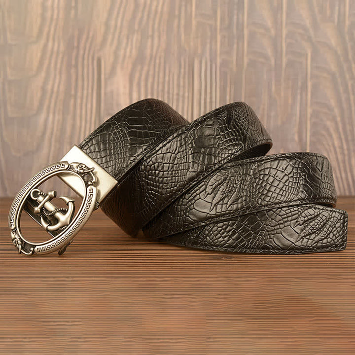 Men's Nautical Anchor Crocodile Embossed Leather Belt