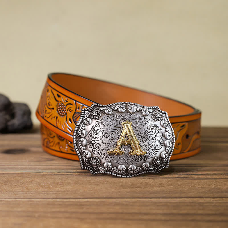 Men's DIY Alphabet Initial Letter Buckle Leather Belt