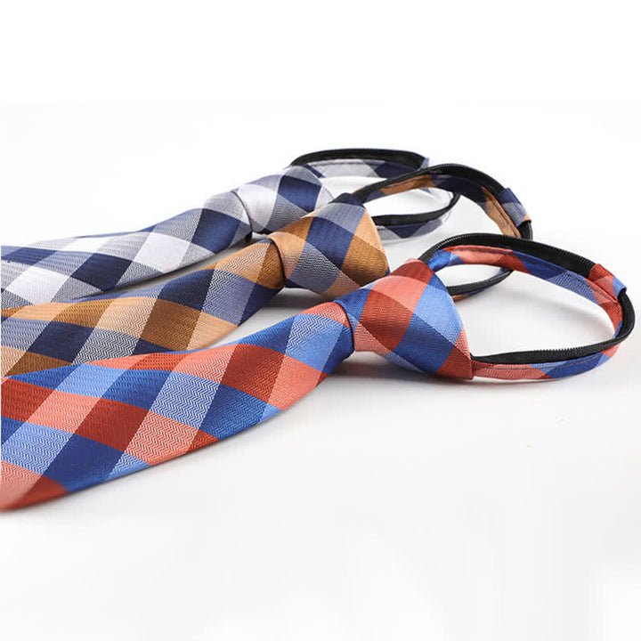 Men's Blend Color Zipper Tie Plaid Necktie