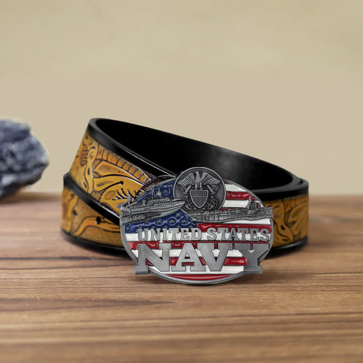 Men's DIY Military US Navy Buckle Leather Belt