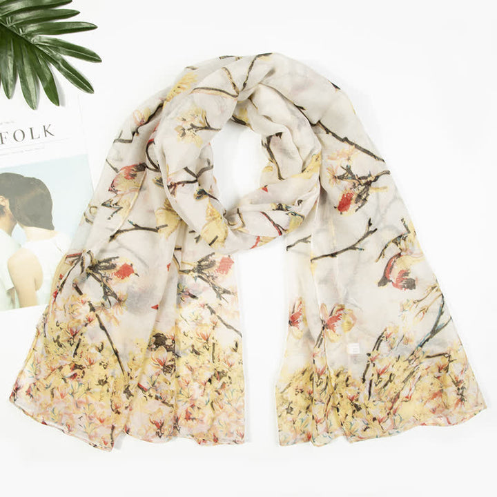 Women's Lightweight Blooming Floral Birds Scarf