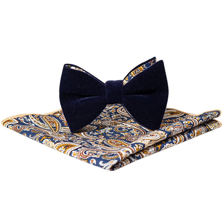 2Pcs Men's Cotton Paisley Velvet Bow Tie Set