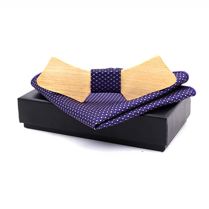 2Pcs Men's Collar-shaped Wooden Bow Tie Set