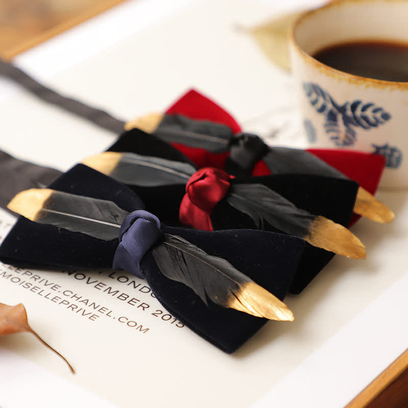 Men's Texture Velvet Feather Bow Tie