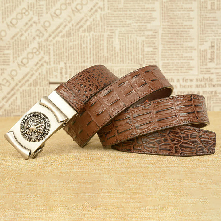 Men's Lion Head Alligator Pattern Leather Belt