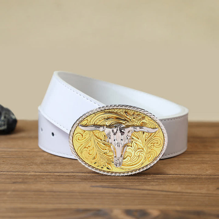 Men's DIY Shining Golden Bull Head Buckle Leather Belt