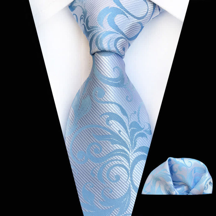 2Pcs Men's Plant Swirl Floral Necktie Set - LightBlue - image 16