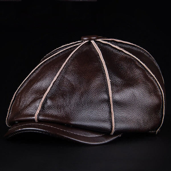 Literary Octagonal Genuine Leather Beret Cap - Dark Coffee - L (23 1/4"-23 5/8") - image 5