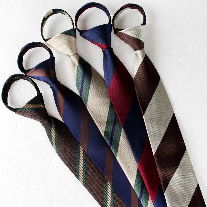 Men's Color Block Zipper Tie Wide Striped Necktie