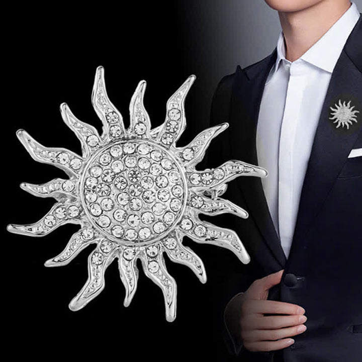 Men's Glowing Sunburst Rhinestone Brooch