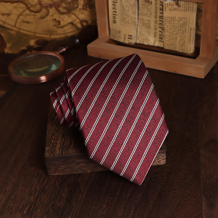 Men's Dark Red & White Thin Striped Necktie