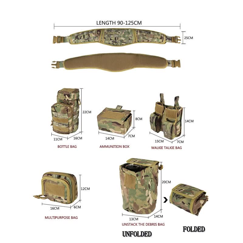 Men's 5Pcs Utility Molle Tactical Padded Belt