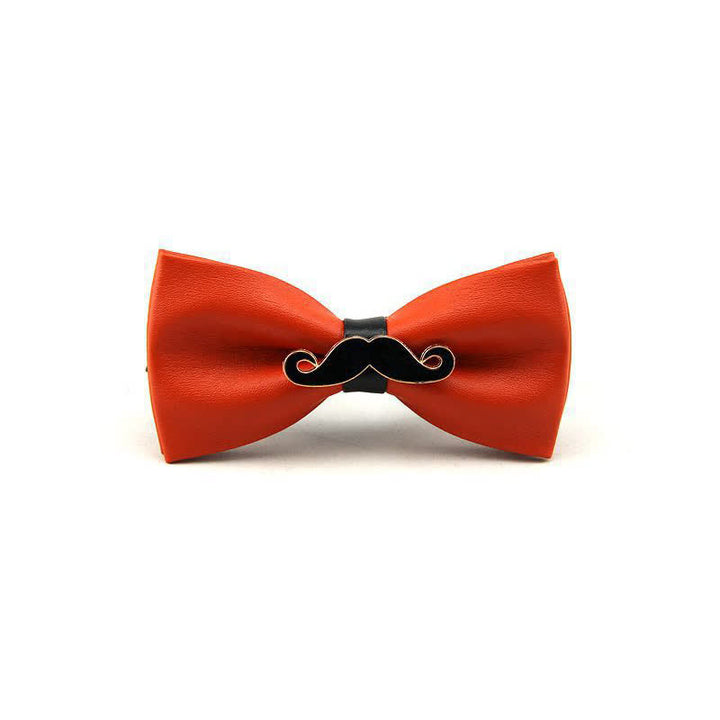 Men's Metal Mustache Leather Bow Tie