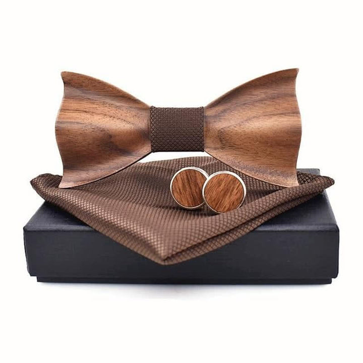 3Pcs Men's Small Checkered Wooden Bow Tie Set