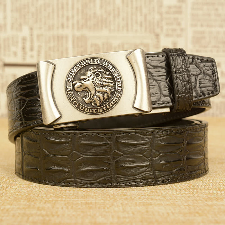 Men's Lion Head Alligator Pattern Leather Belt