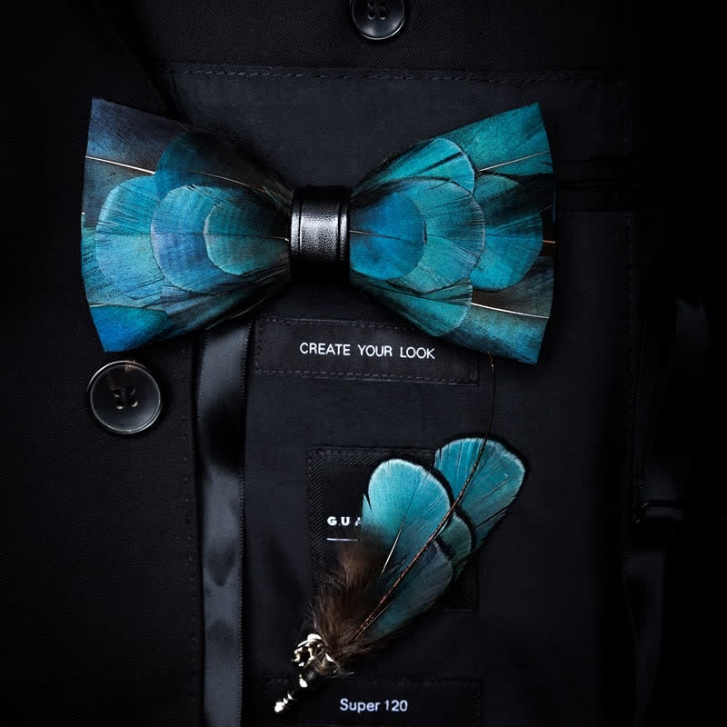 Blue Peacock Feather Bow Tie Collection Bundle