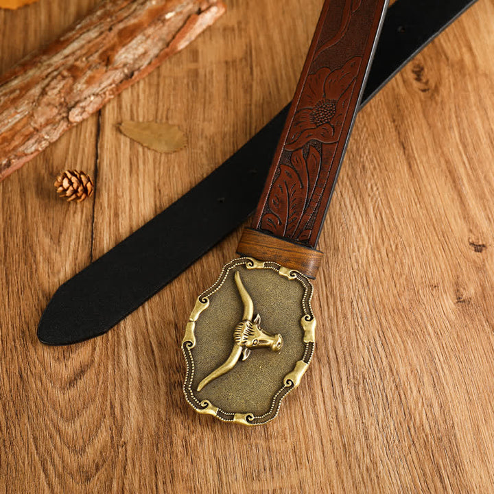 Men's Ancient Longhorn Bull Leather Belt