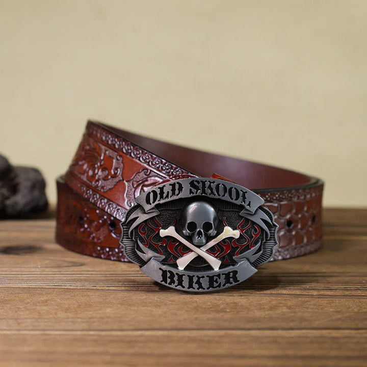 Men's DIY Skull Biker Cross Bone Buckle Leather Belt