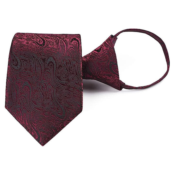 Men's Casual Zipper Tie Paisley Necktie - Burgundy - image 4