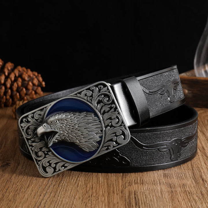 Men's Rectangular Bald Eagle Head Western Leather Belt