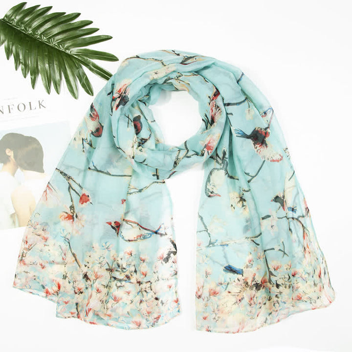 Women's Lightweight Blooming Floral Birds Scarf