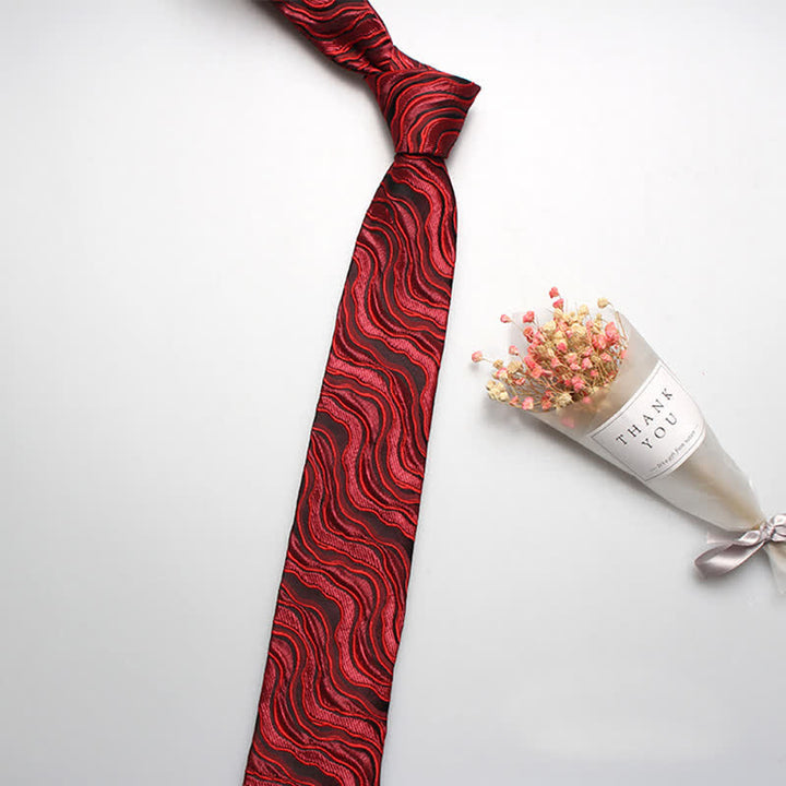 Men's Exotic Wave Striped Necktie - Red - image 3