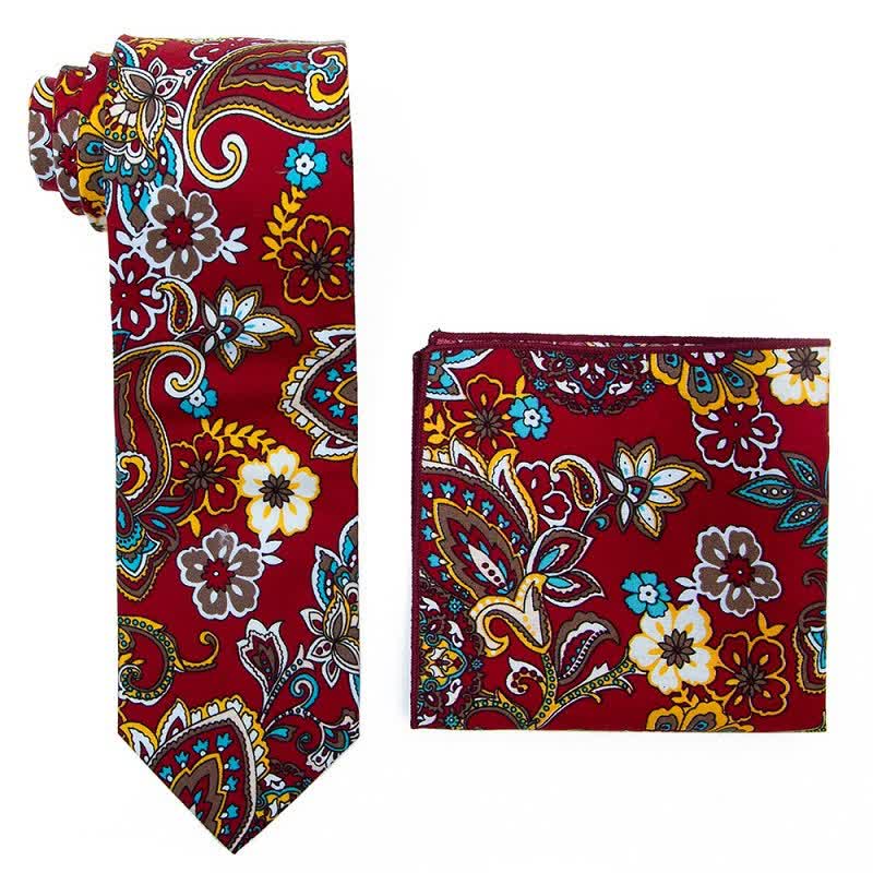 2Pcs Men's Paisley Floral Necktie Set