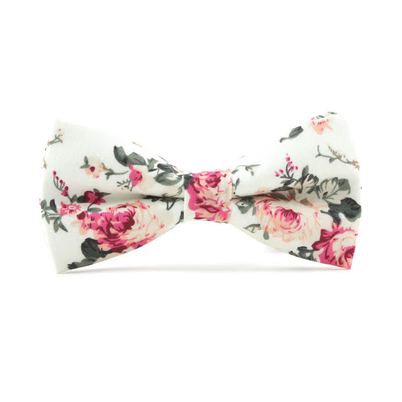 Men's Dyeing Rose Leaves Floral Bow Tie - Ivory - image 7